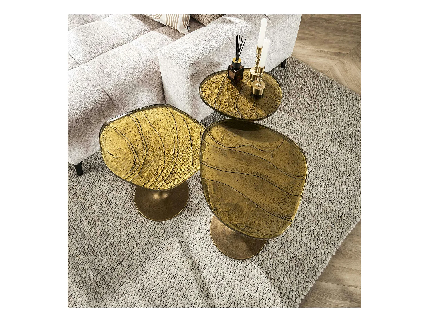 Bout de canapé verre – finition antique dorée, 50 cm LAGUNA