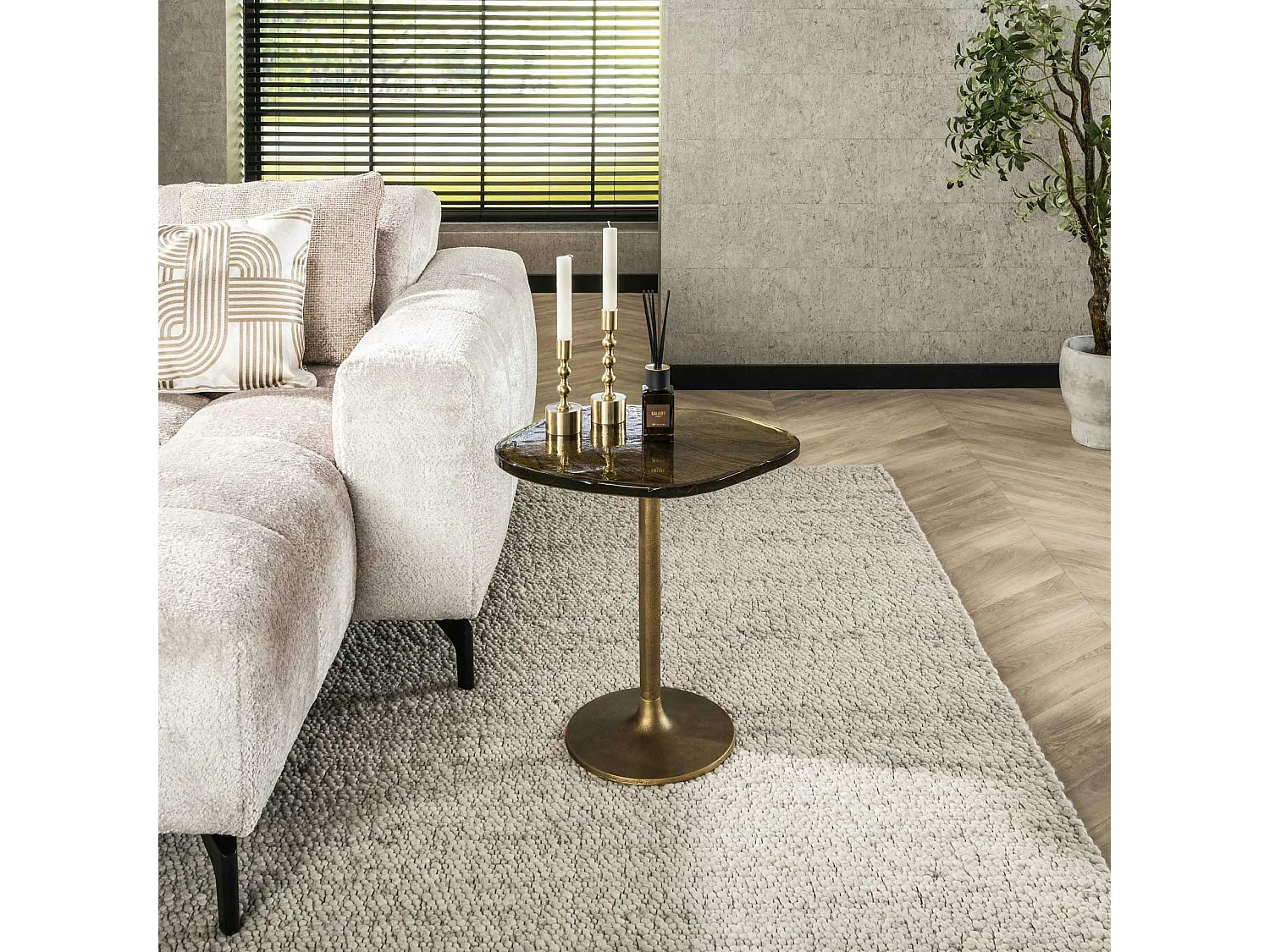 Bout de canapé verre – finition antique dorée, 50 cm LAGUNA