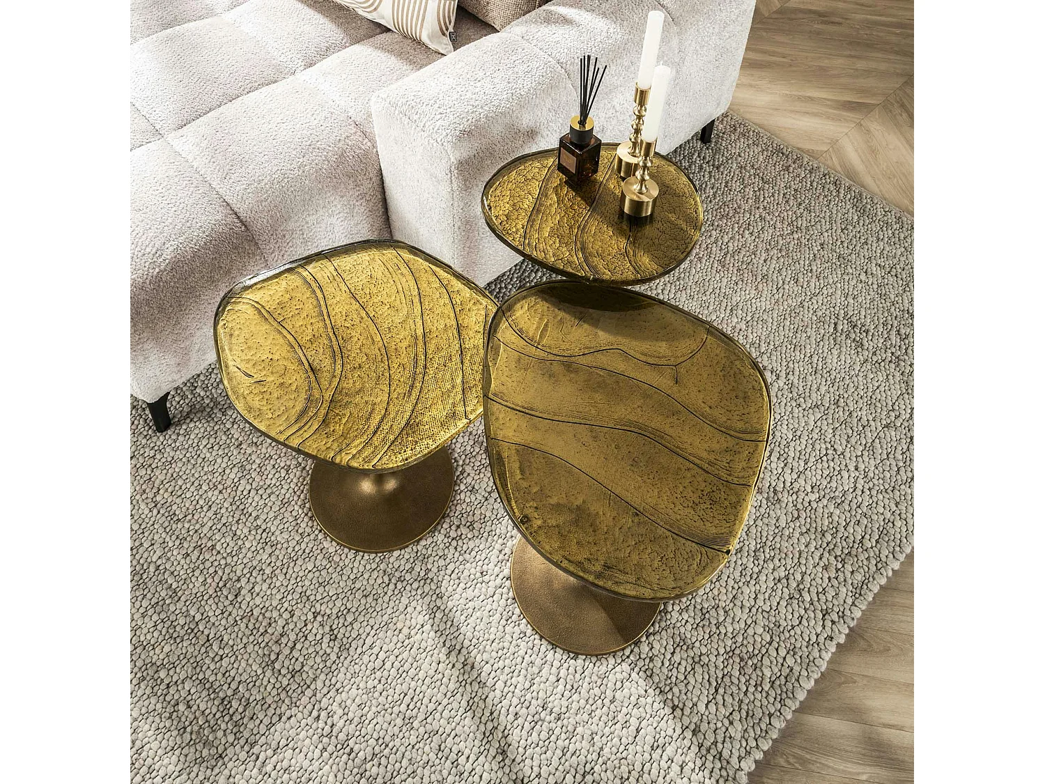 Bout de canapé verre – finition antique dorée, 50 cm LAGUNA