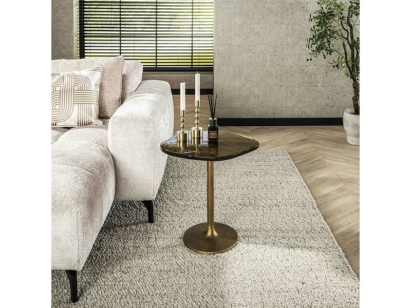 Bout de canapé verre – finition antique dorée, 50 cm LAGUNA