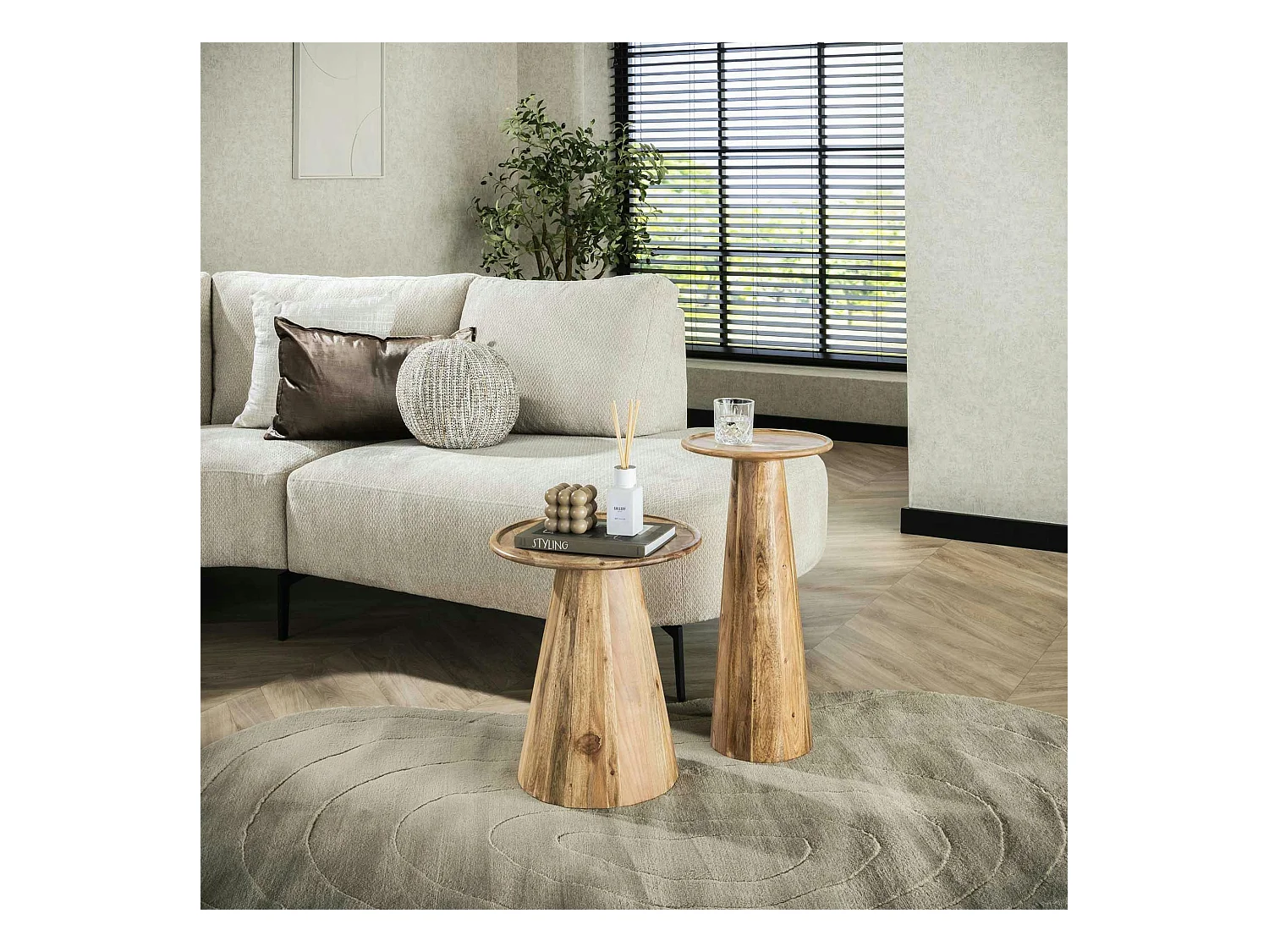 Bout de canapé en bois acacia – pied conique (lot de 2) MELBOURNE