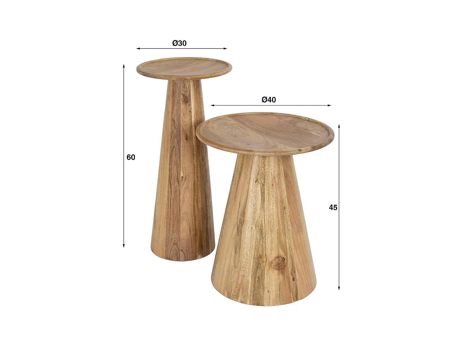 Bout de canapé en bois acacia – pied conique (lot de 2) MELBOURNE