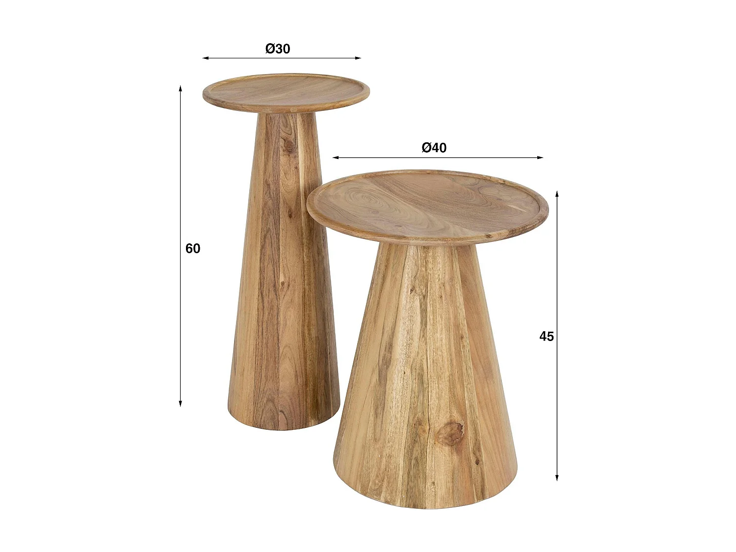 Bout de canapé en bois acacia – pied conique (lot de 2) MELBOURNE
