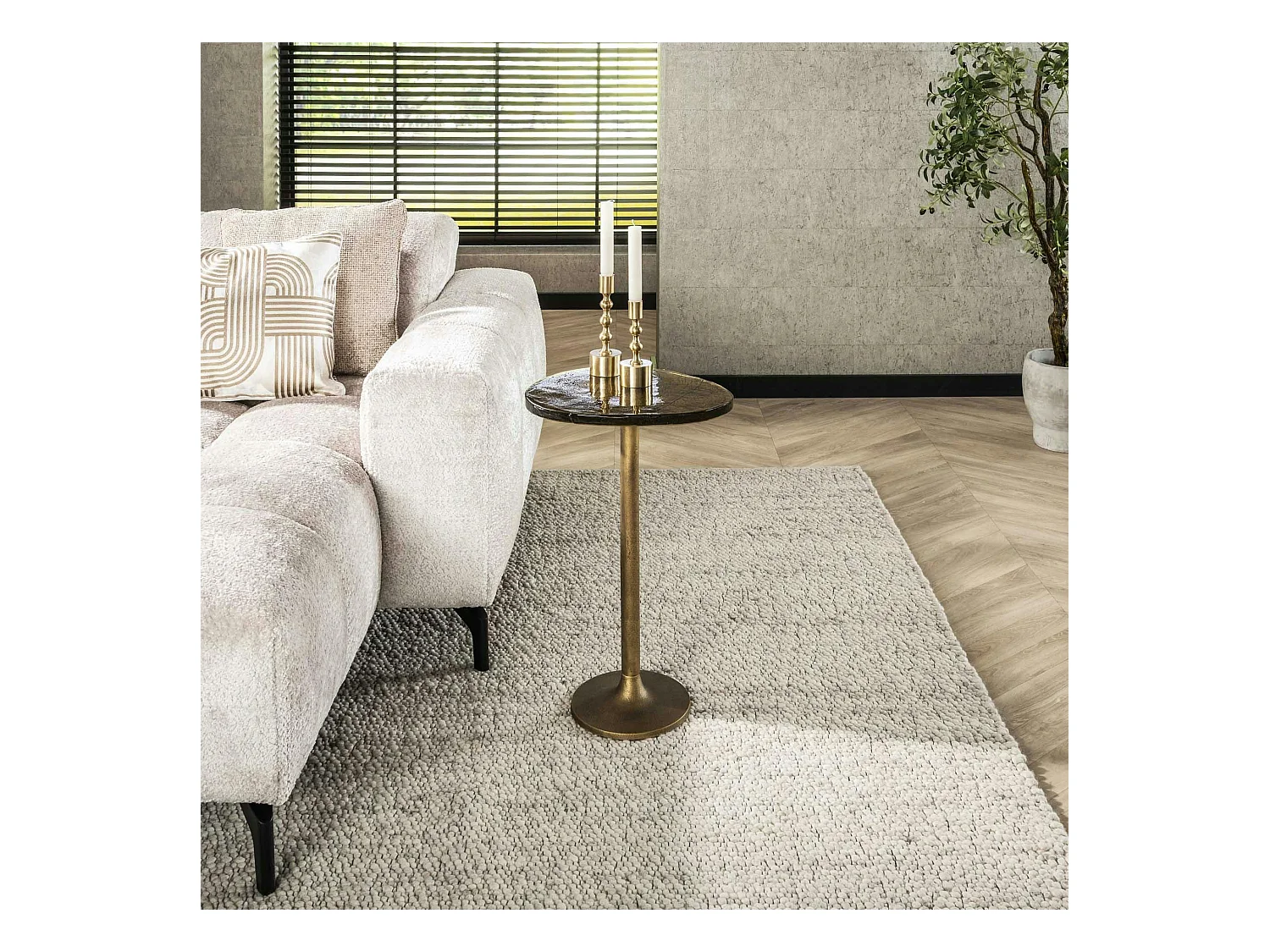 Bout de canapé verre – finition antique dorée, 60 cm LAGUNA