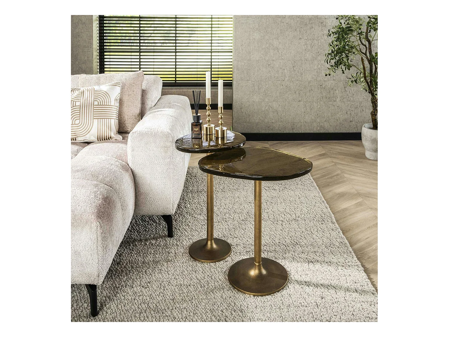 Bout de canapé verre – finition antique dorée, 60 cm LAGUNA