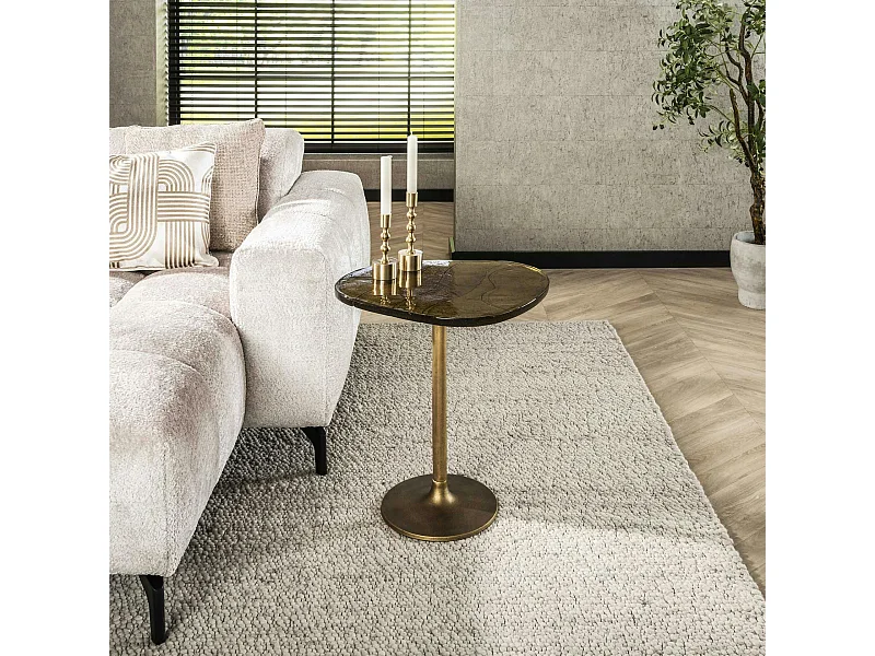 Bout de canapé verre – finition antique dorée, 55 cm LAGUNA