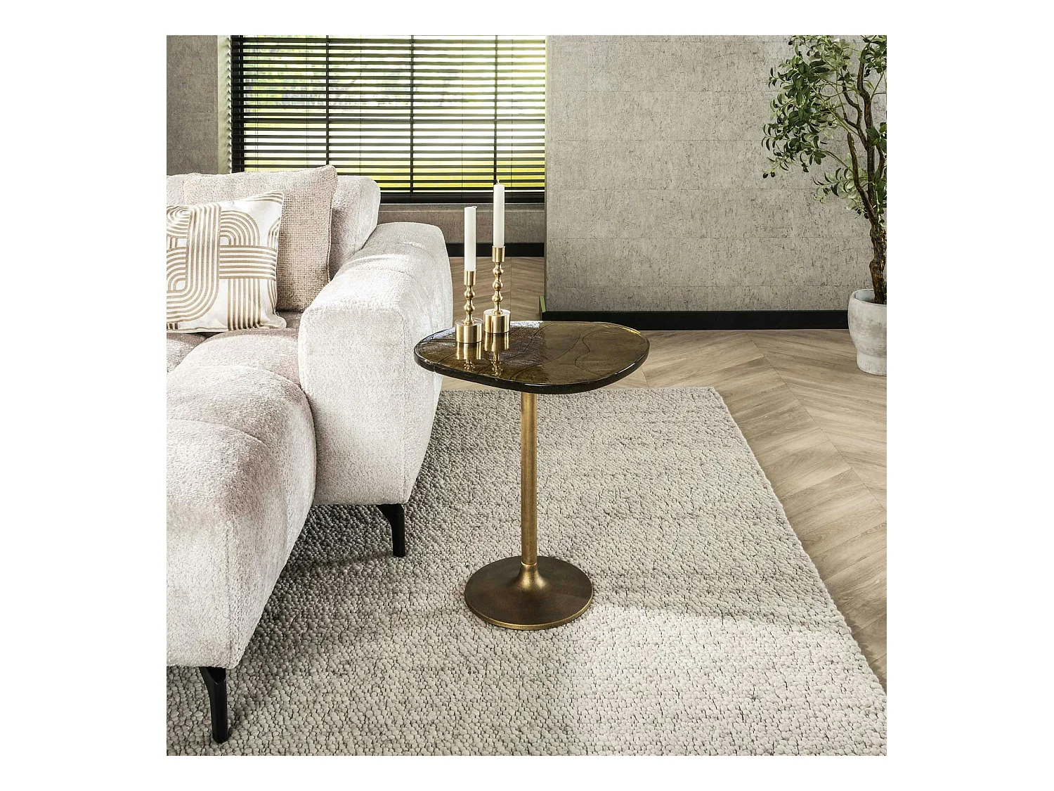 Bout de canapé verre – finition antique dorée, 55 cm LAGUNA