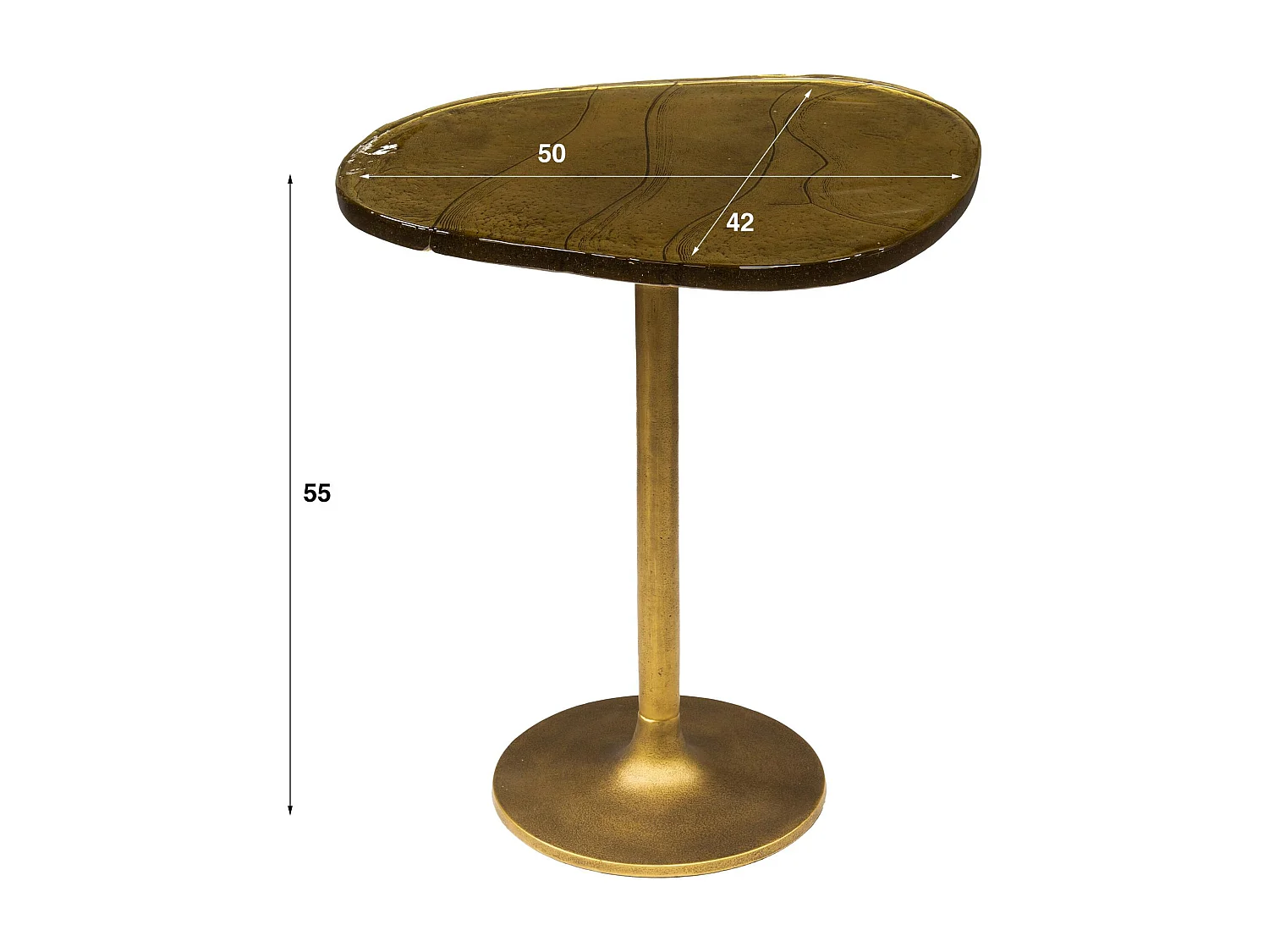 Bout de canapé verre – finition antique dorée, 55 cm LAGUNA