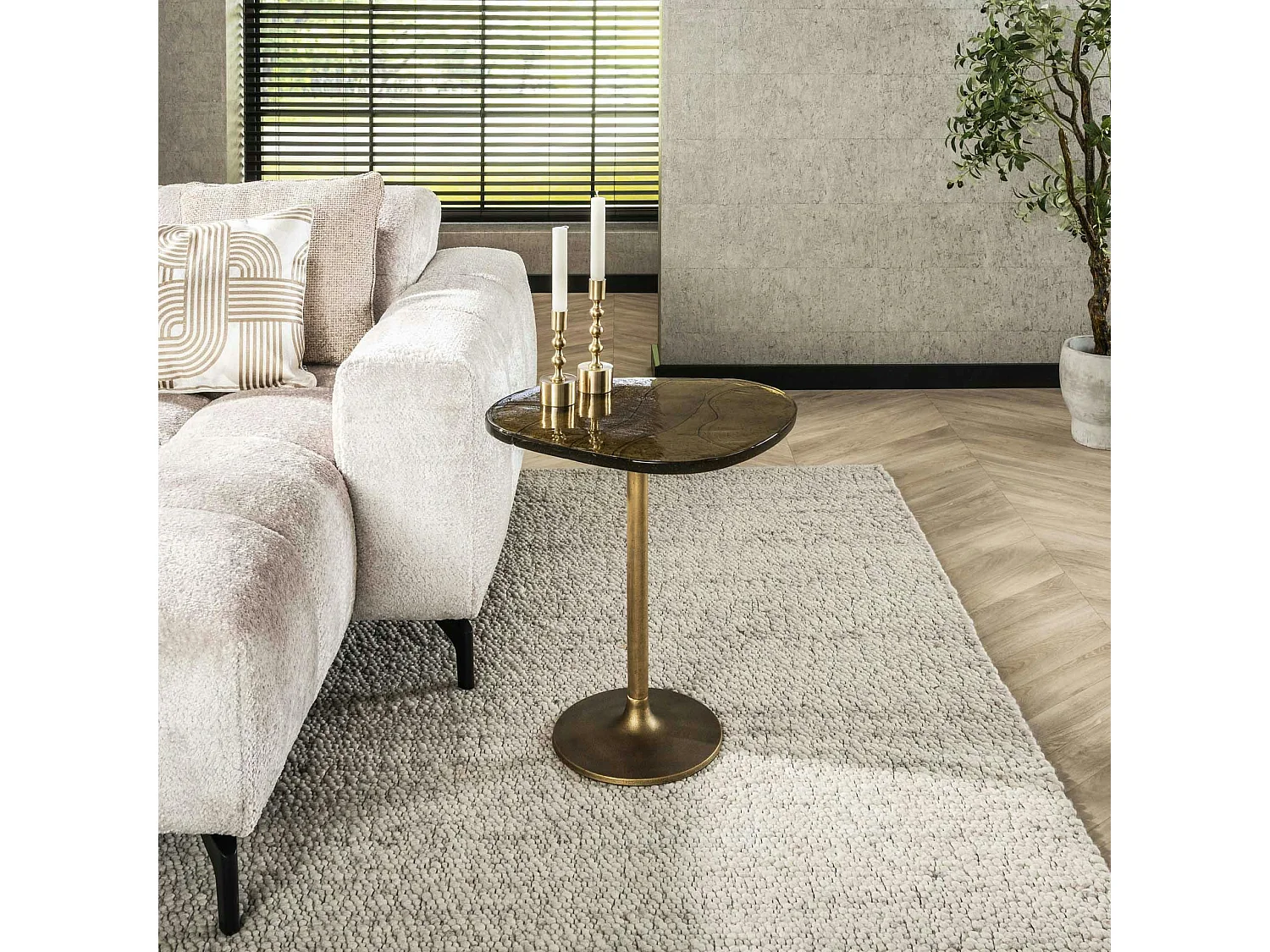 Bout de canapé verre – finition antique dorée, 55 cm LAGUNA