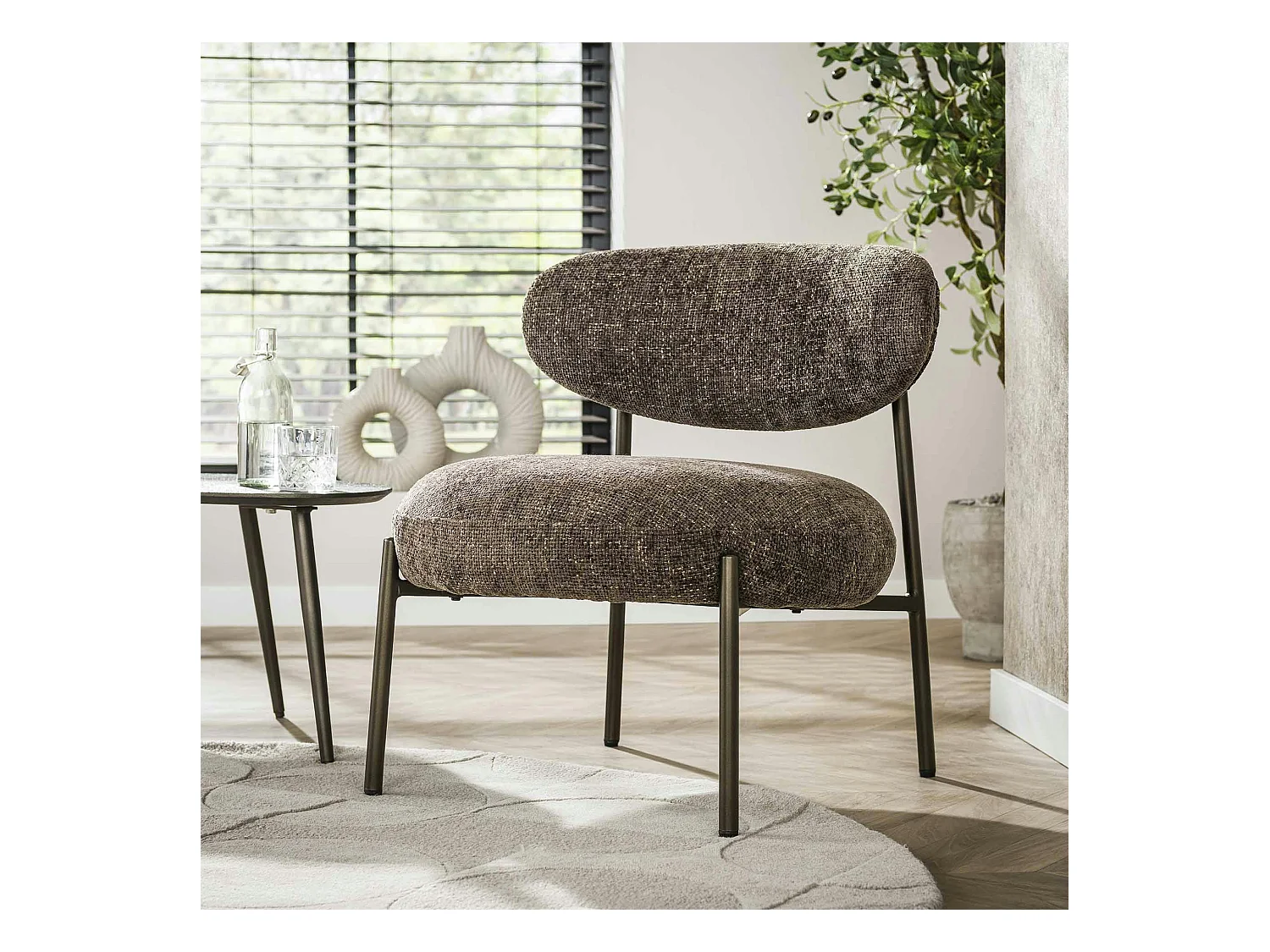 Fauteuil de salon confortable – tissu chenille brun CREEK
