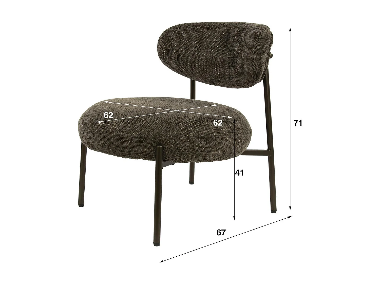 Fauteuil de salon confortable – tissu chenille brun CREEK