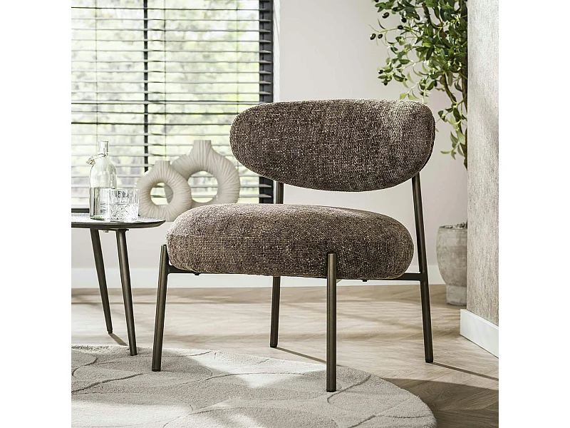 Fauteuil de salon confortable – tissu chenille brun CREEK