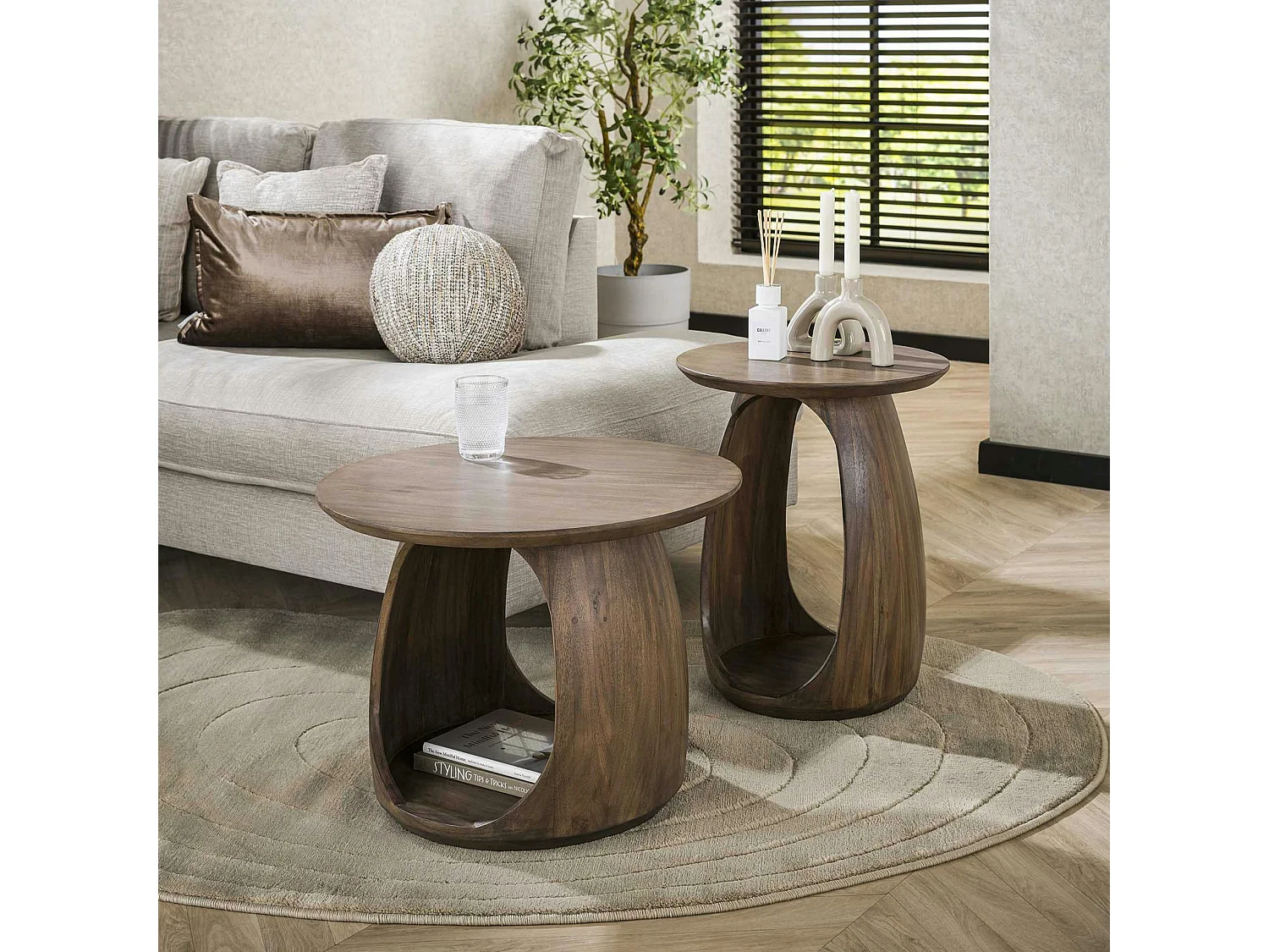 Table d’appoint bois brun – rangement intégré, 46 cm MYSORE