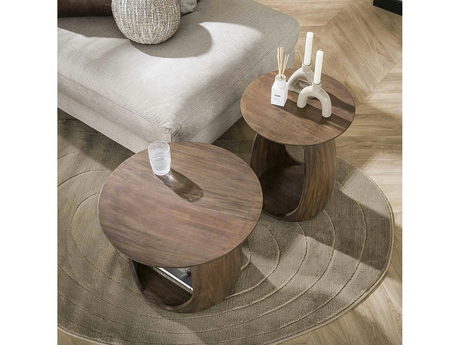 Table d’appoint bois brun – rangement intégré, 46 cm MYSORE