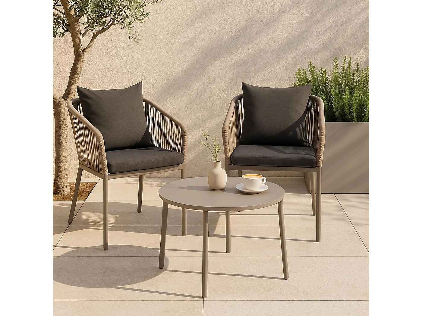 Chaise de jardin MCW-N41 (lot de 2),  gris, coussin gris foncé