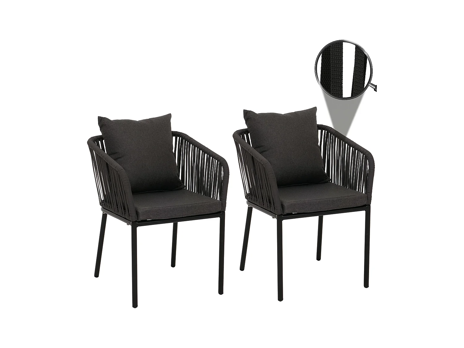 Gartenstuhl MCW-N41 (2er-Set), Anthrazit, Kissen dunkelgrau