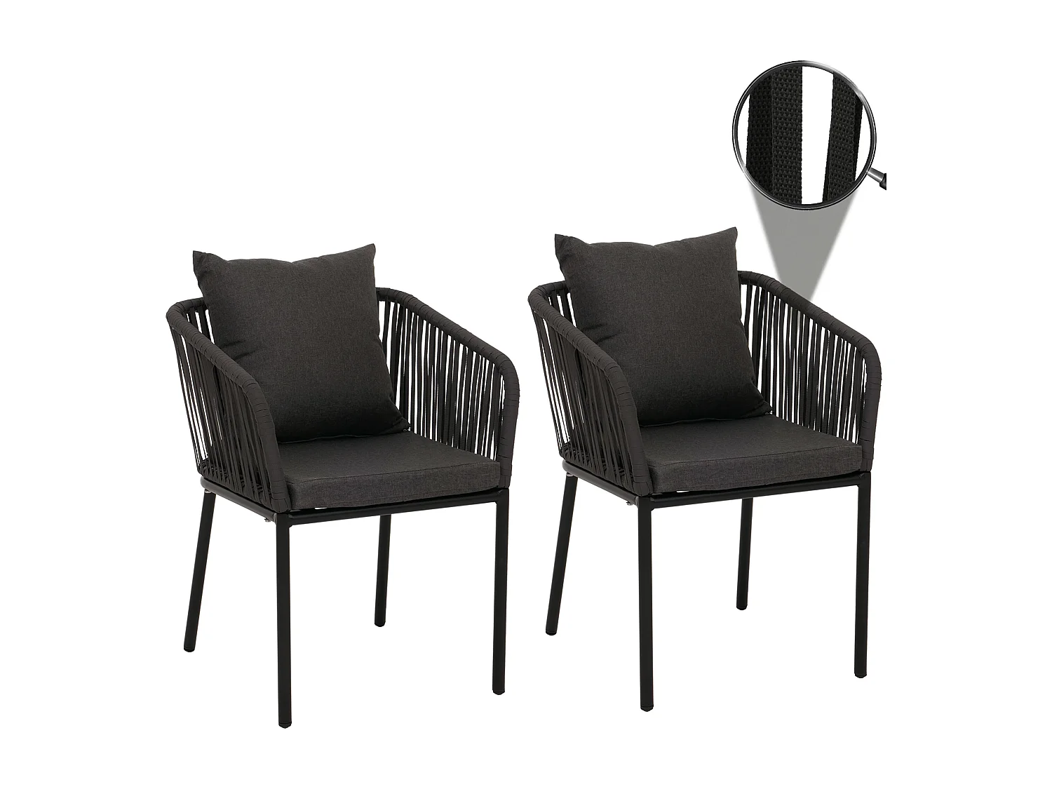 Gartenstuhl MCW-N41 (2er-Set), Anthrazit, Kissen dunkelgrau