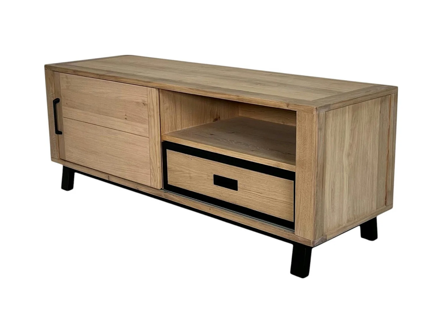 Meuble TV moderne avec rangement - bois clair chêne GRADO