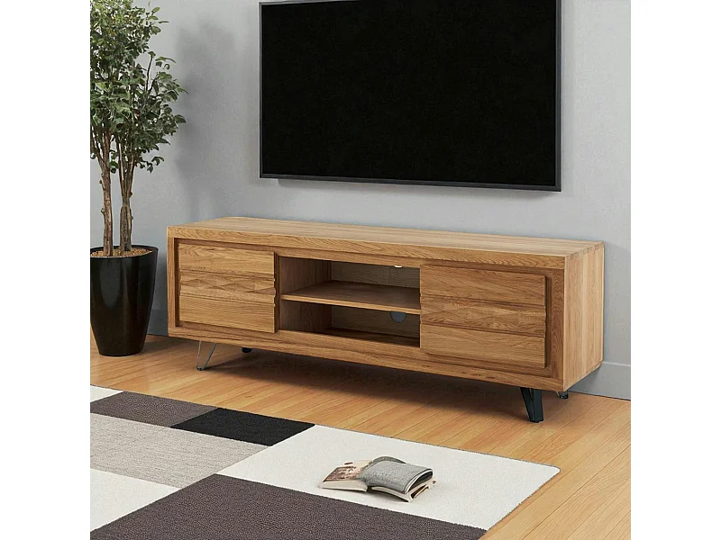 Meuble tv en bois 2 portes - frise décorative ROSETO