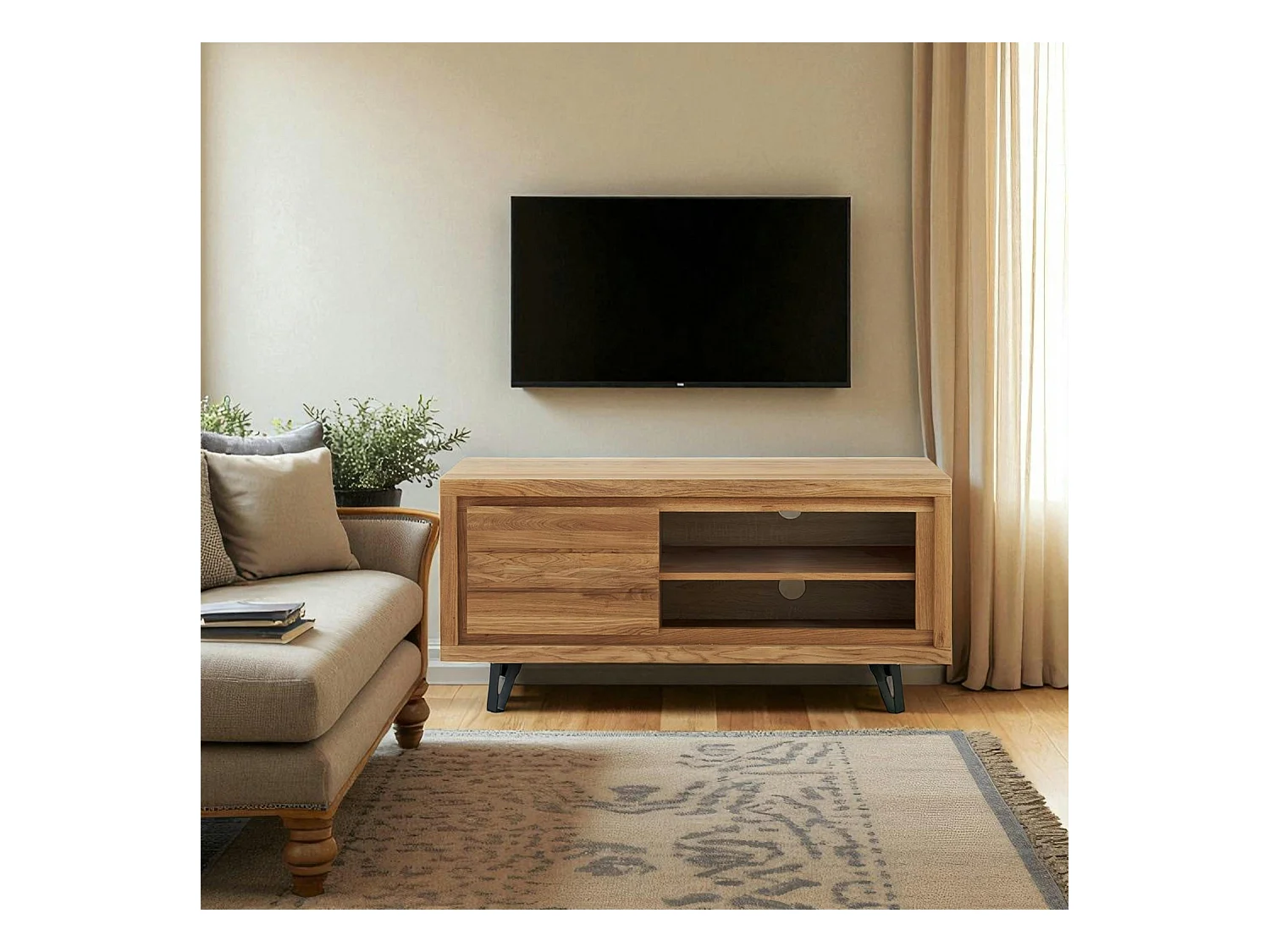 Petit meuble tv en bois avec rangement - motif frise ROSETO