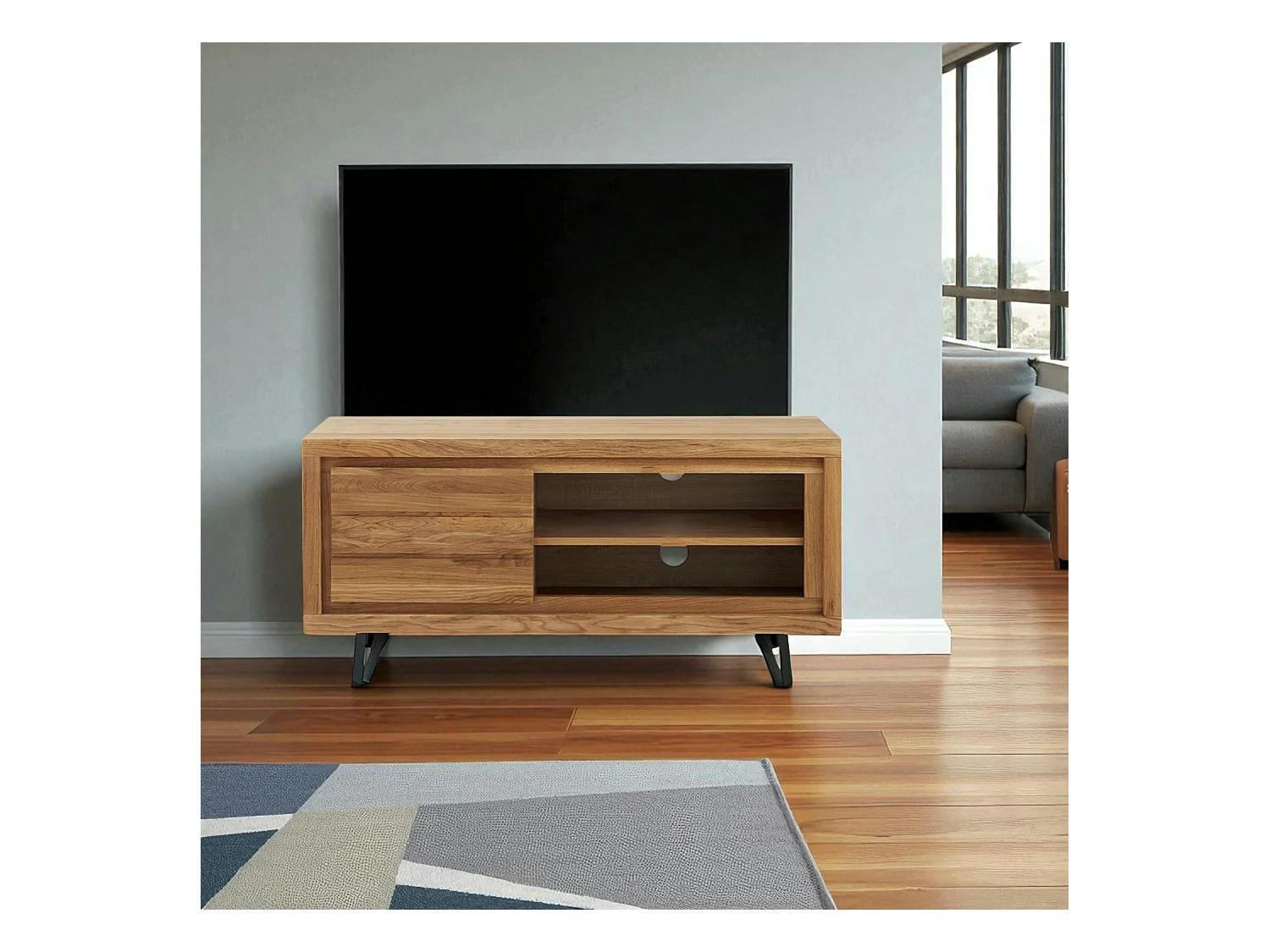 Petit meuble tv en bois avec rangement - motif frise ROSETO