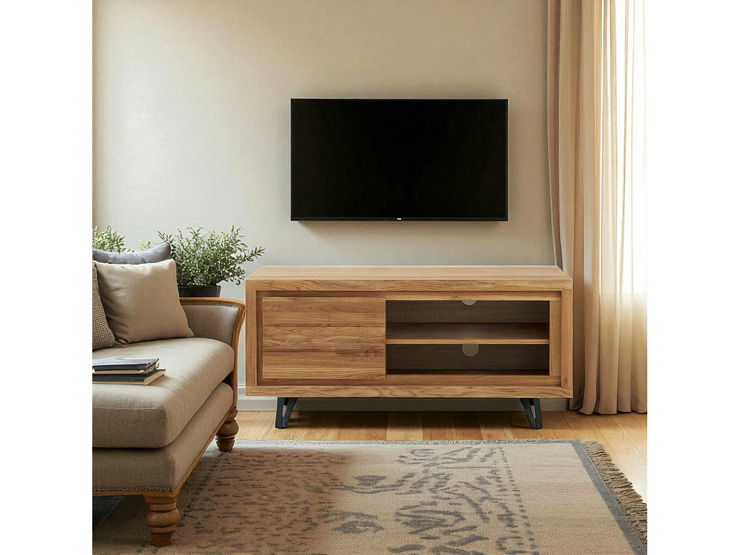 Petit meuble tv en bois avec rangement - motif frise ROSETO