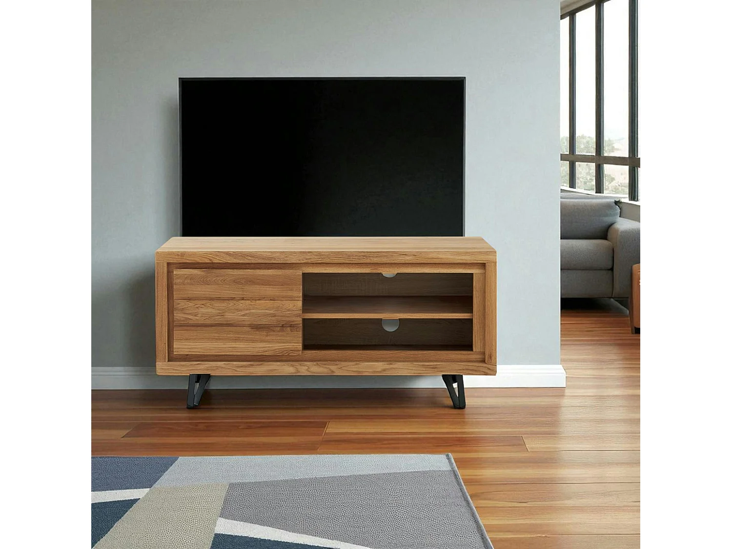 Petit meuble tv en bois avec rangement - motif frise ROSETO