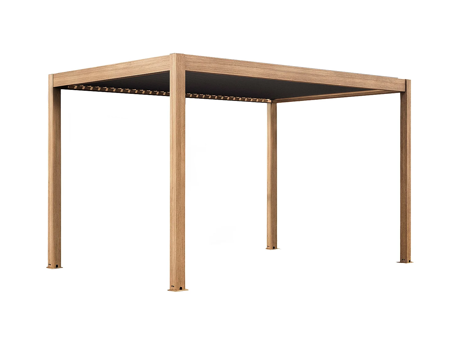 Pergola bioclimatique autoportée et motorisée éclairée 3x4m bois gris