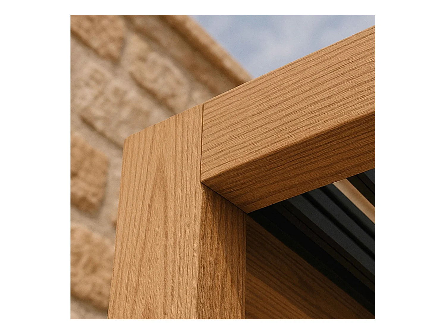 Pergola bioclimatique autoportée et motorisée éclairée 3x4m bois gris