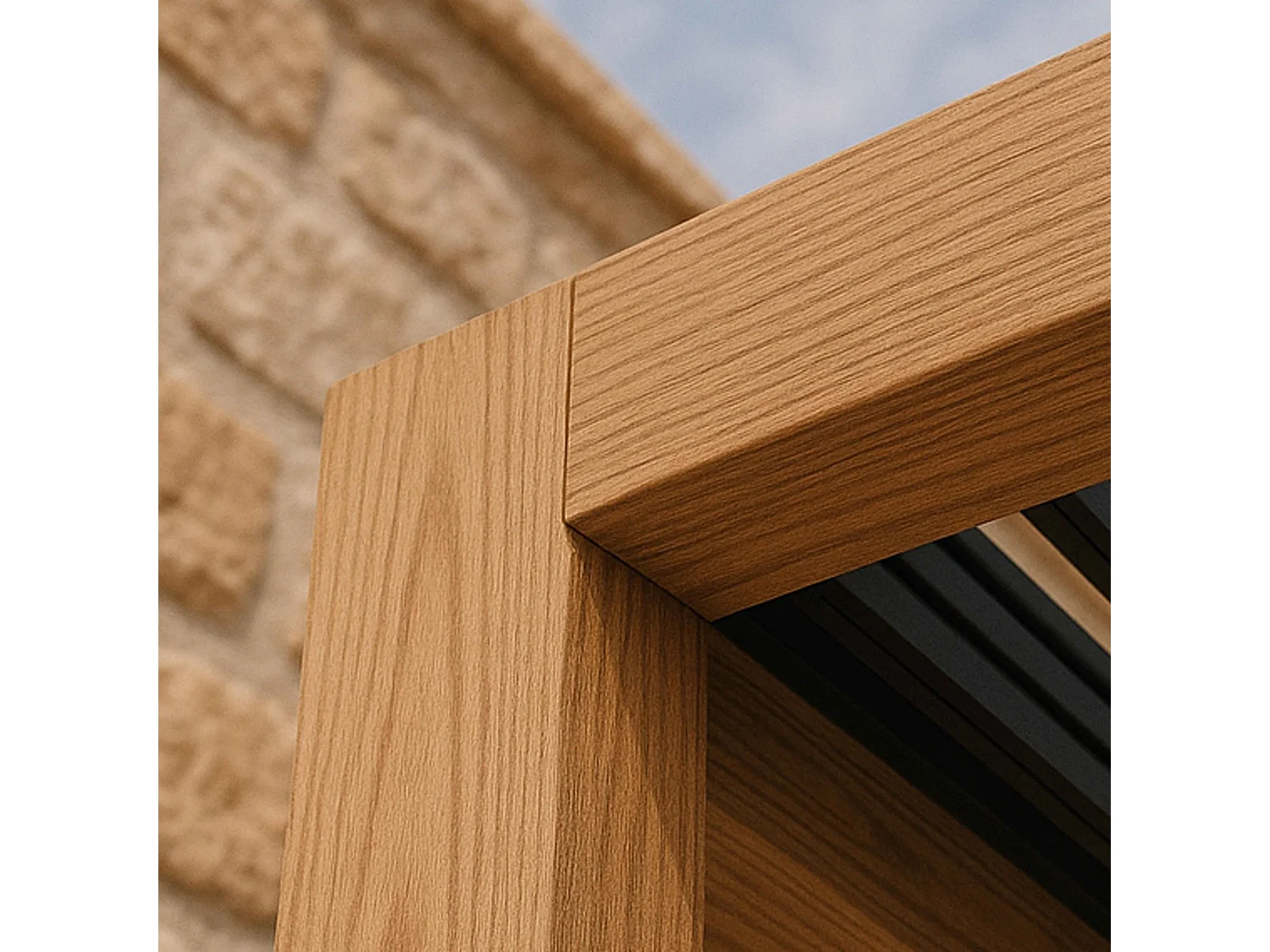 Pergola bioclimatique autoportée et motorisée éclairée 3x4m bois gris