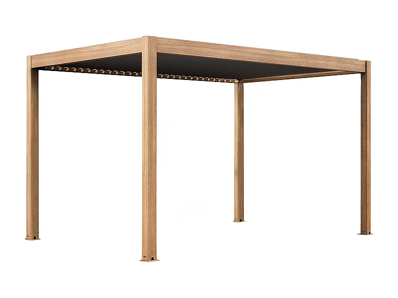 Pergola bioclimatique autoportée et motorisée éclairée 3x4m bois gris