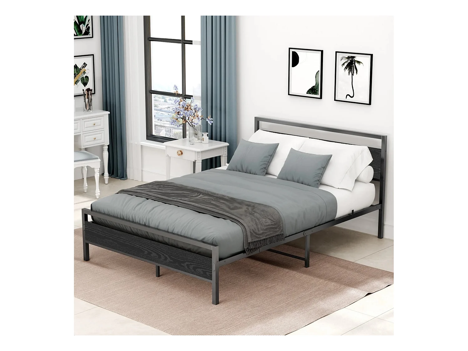 Lit enfant en métal 140x200 cm noir - Lit double - sans matelas