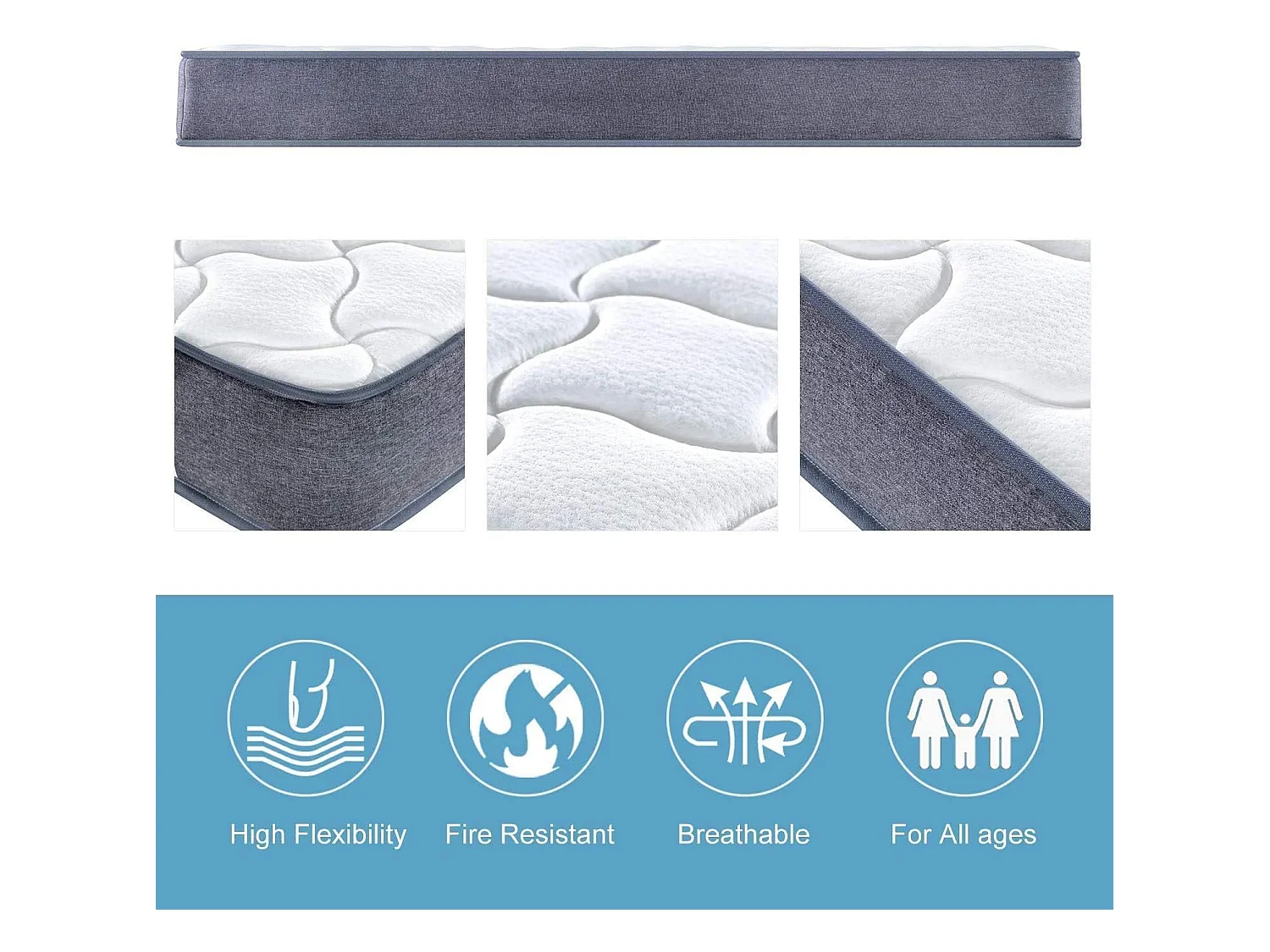 Matelas à ressorts 140 x 200 cm, 20 cm d'épaisseur, 7 zones ergonomiques