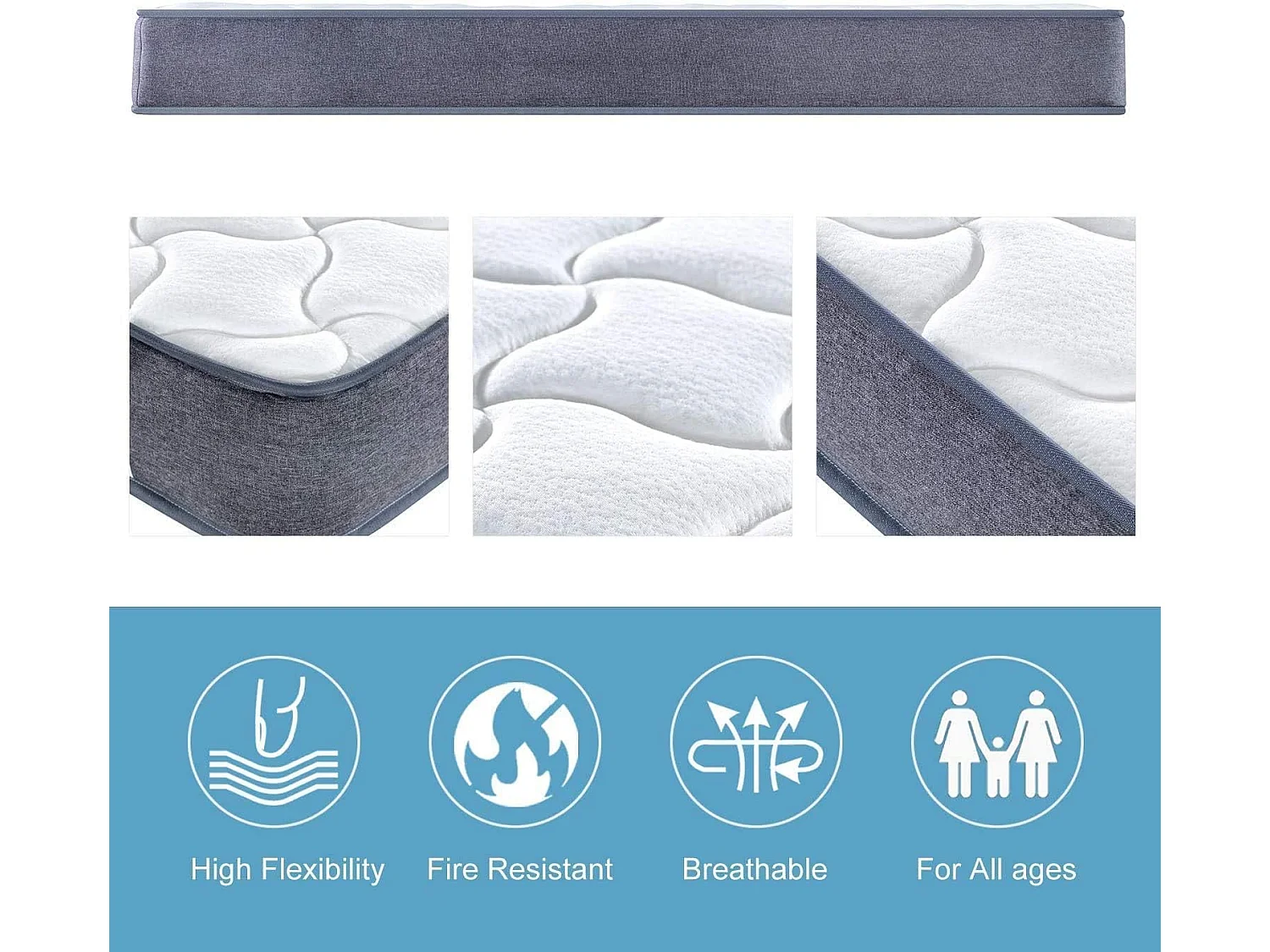 Matelas à ressorts 140 x 200 cm, 20 cm d'épaisseur, 7 zones ergonomiques