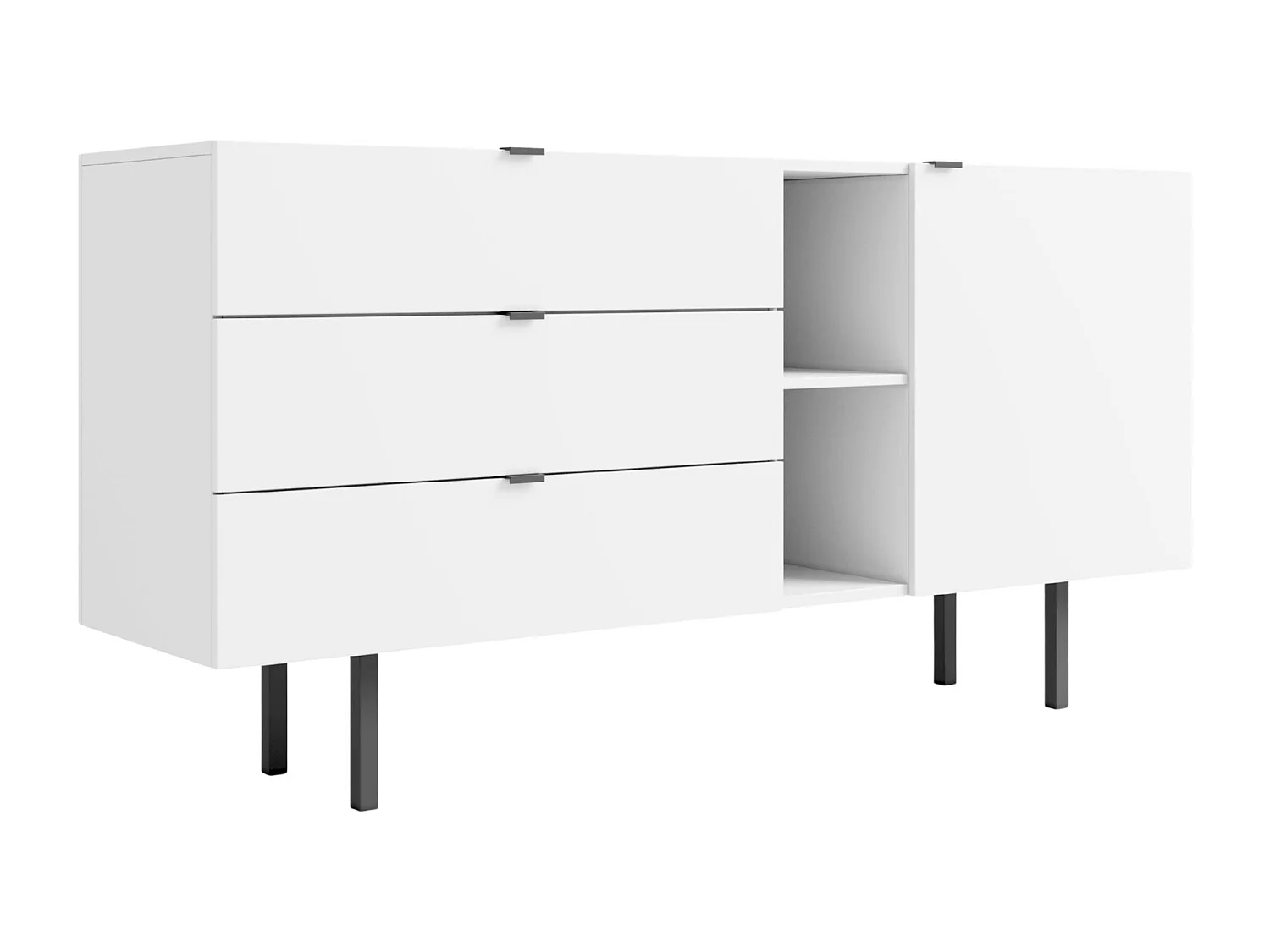 Sideboard Myway, weiß, 3 schubladen, minimalistisch, 160 cm