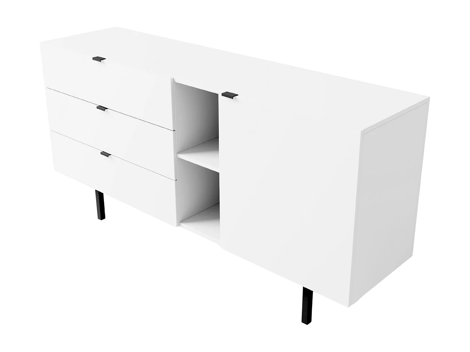 Sideboard Myway, weiß, 3 schubladen, minimalistisch, 160 cm