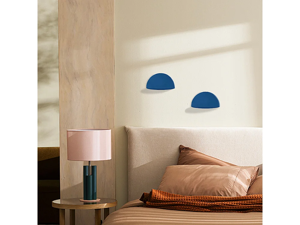 Nuagio - Lot de 2 étagères murales demi-cercle en métal L17,5cm - Bleu