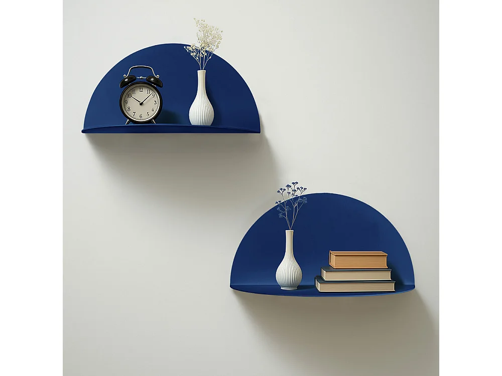 Nuagio - Lot de 2 étagères murales demi-cercle en métal L17,5cm - Bleu