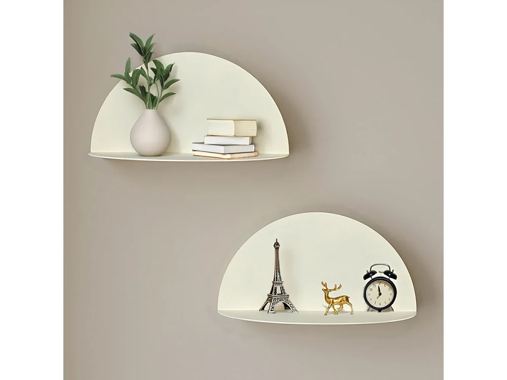Nuagio - Lot de 2 étagères murales demi-cercle en métal L17,5cm - Beige