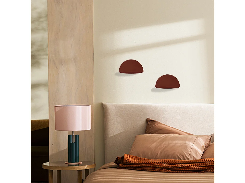 Nuagio - Lot de 2 étagères murales demi-cercle en métal L17,5cm - Bordeaux