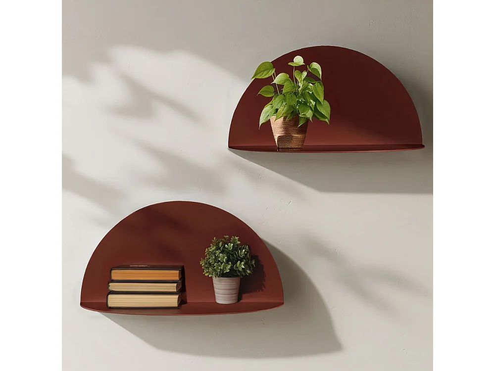 Nuagio - Lot de 2 étagères murales demi-cercle en métal L17,5cm - Bordeaux
