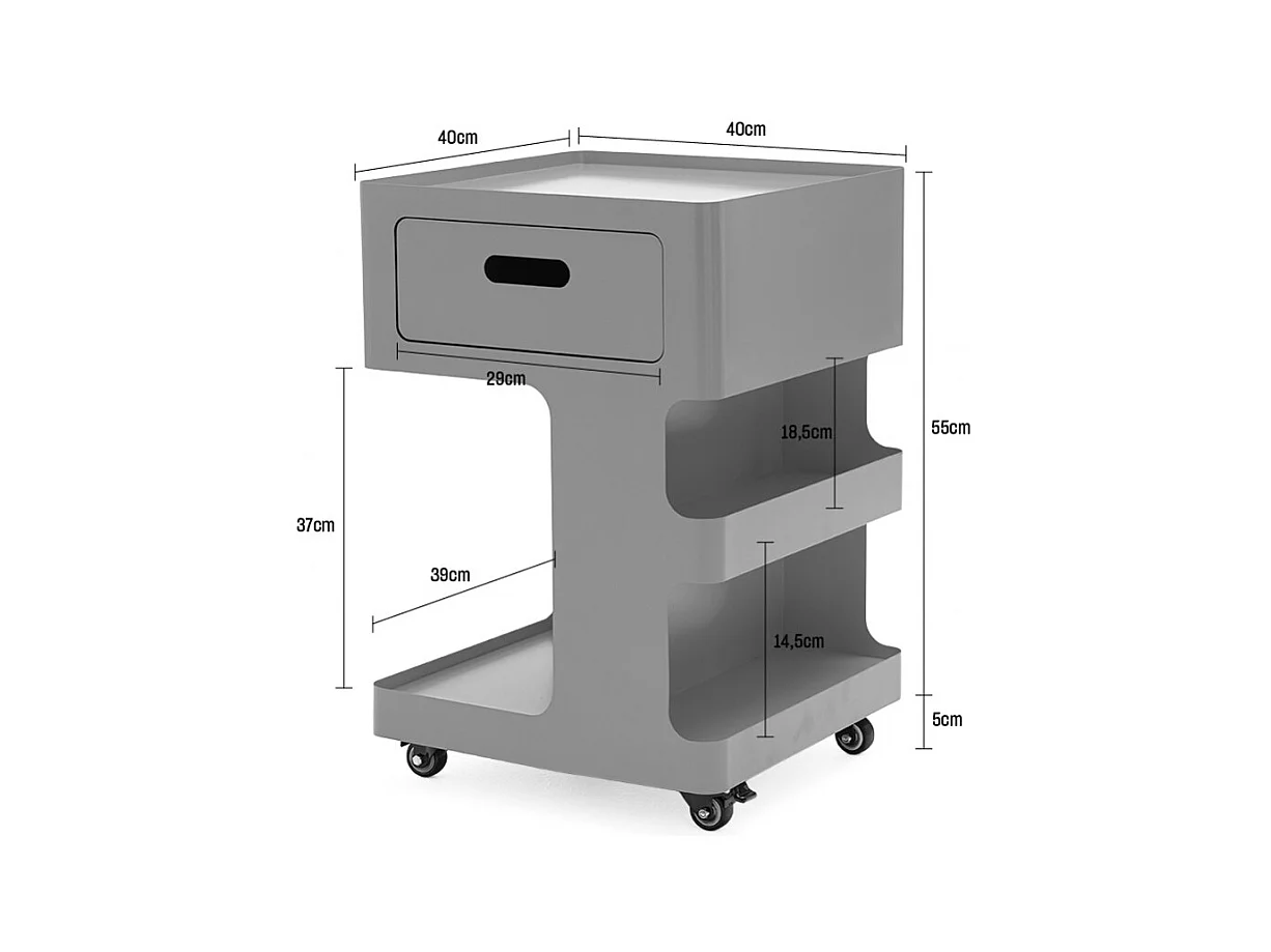 Trolet - Caisson à roulettes 1 tiroir en métal H60,5cm - Bleu