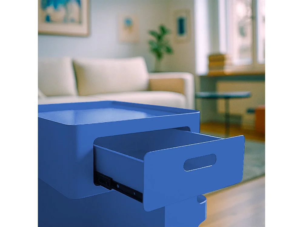 Trolet - Caisson à roulettes 1 tiroir en métal H60,5cm - Bleu