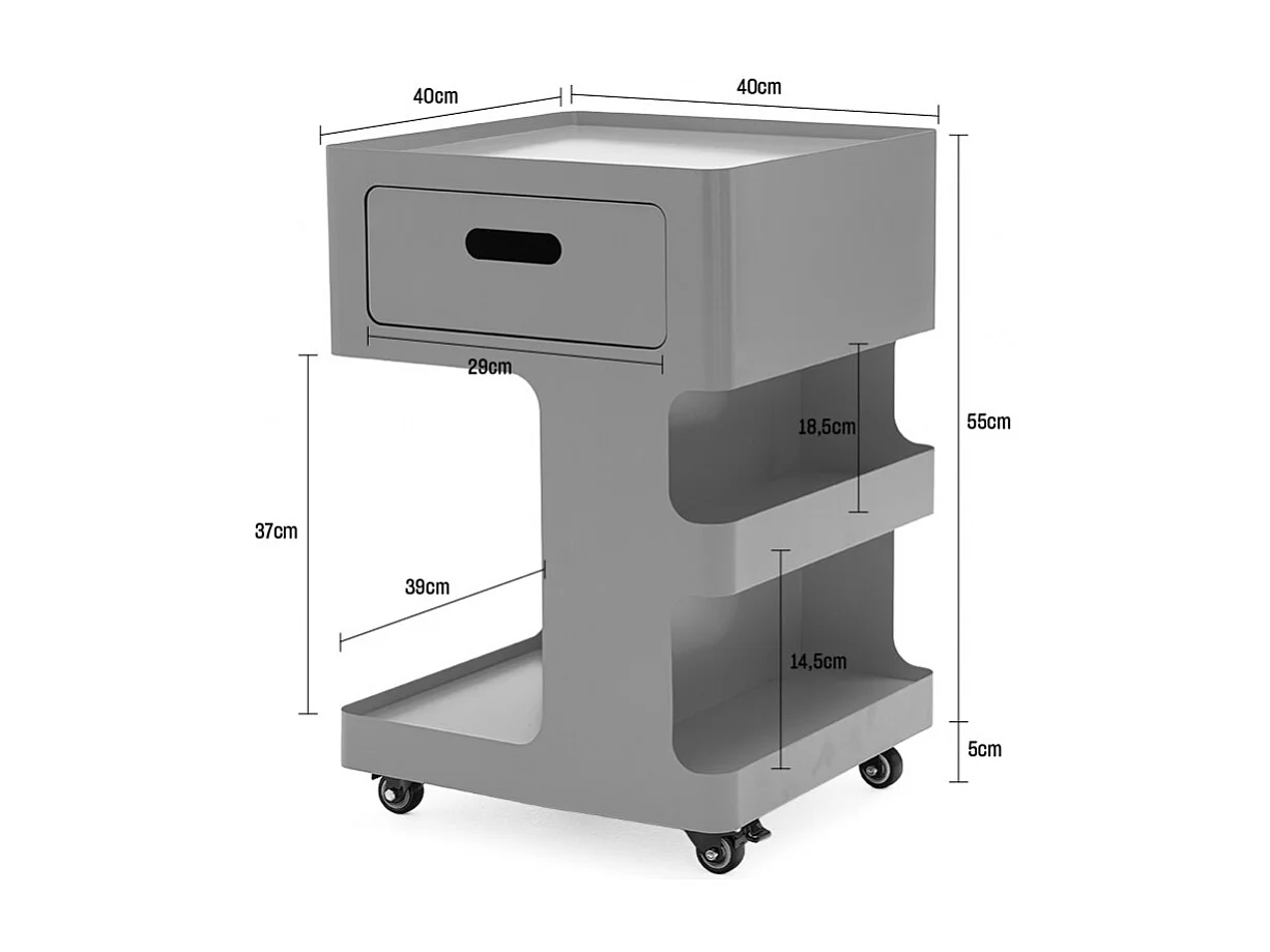 Trolet - Caisson à roulettes 1 tiroir en métal H60,5cm - Bleu