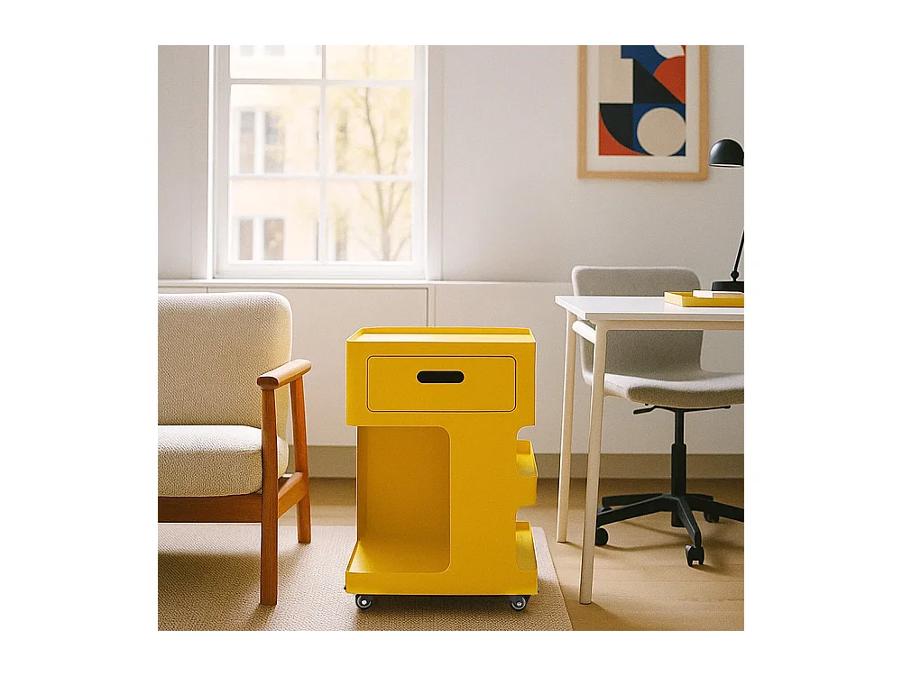 Trolet - Caisson à roulettes 1 tiroir en métal H60,5cm - Jaune moutarde