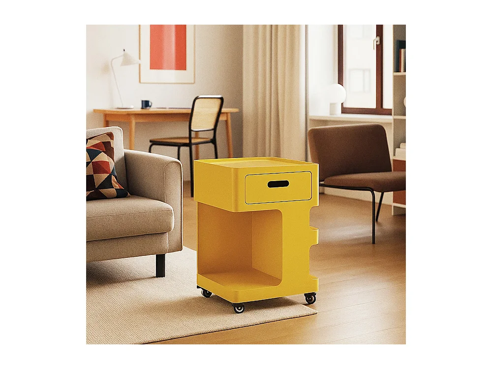 Trolet - Caisson à roulettes 1 tiroir en métal H60,5cm - Jaune moutarde