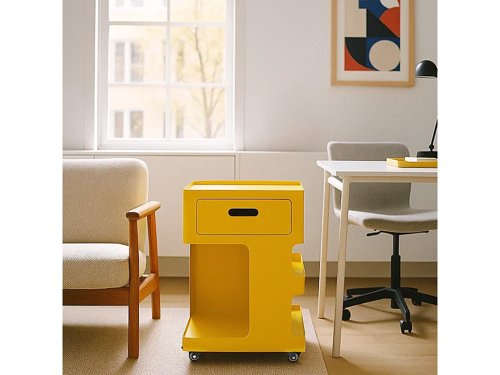 Trolet - Caisson à roulettes 1 tiroir en métal H60,5cm - Jaune moutarde