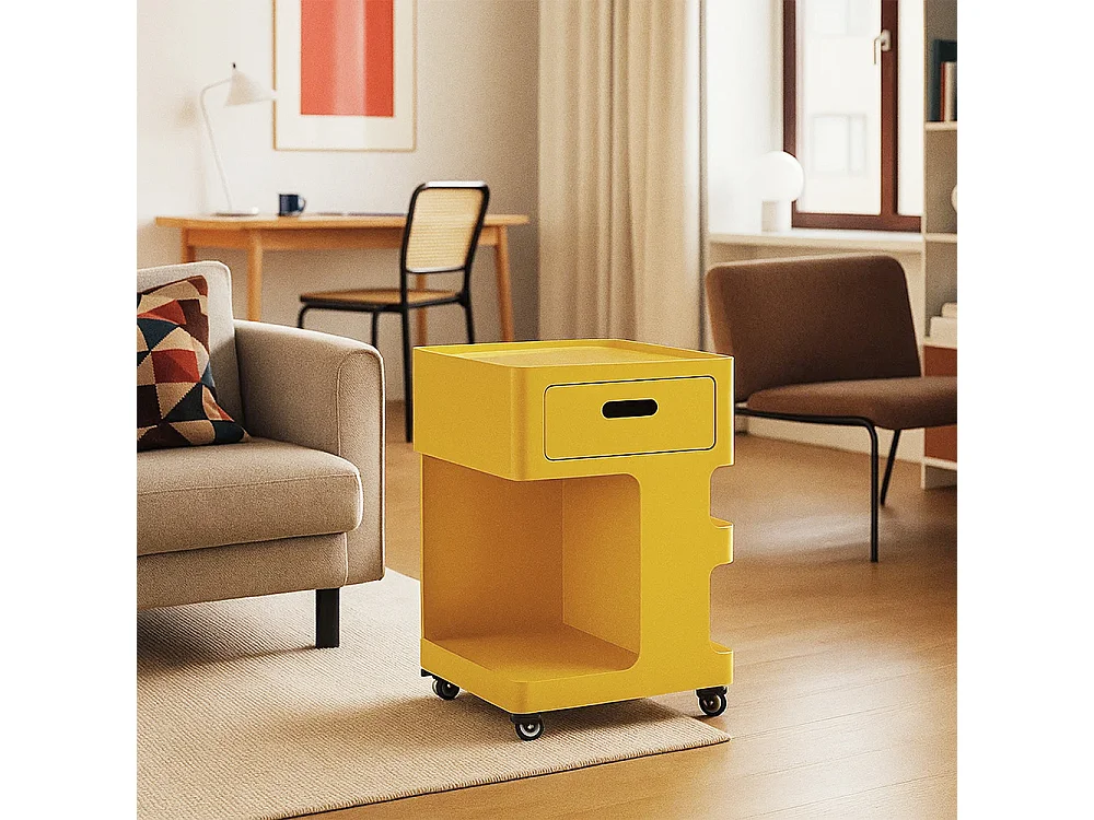 Trolet - Caisson à roulettes 1 tiroir en métal H60,5cm - Jaune moutarde