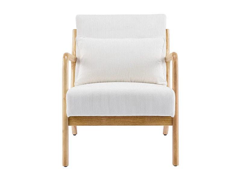 Fauteuil en bois et velours fines côtes beige - Lanna