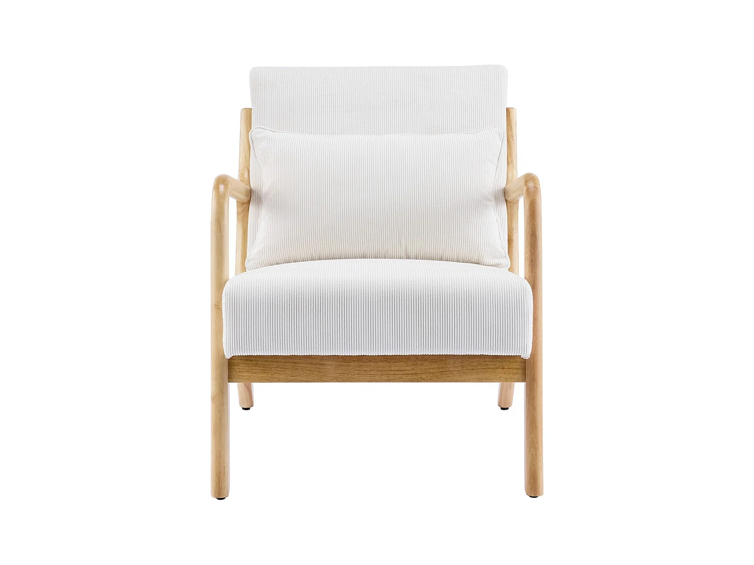 Fauteuil en bois et velours fines côtes beige - Lanna